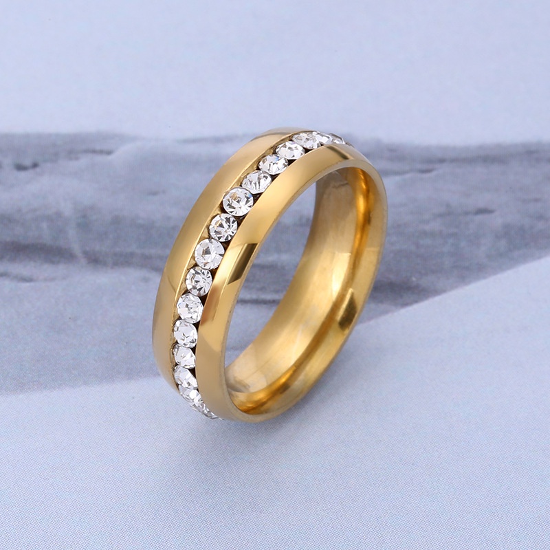 Nhẫn Cặp Bằng Thép Không Gỉ Mạ Vàng 18K Đính Kim Cương Nhân Tạo Thời Trang