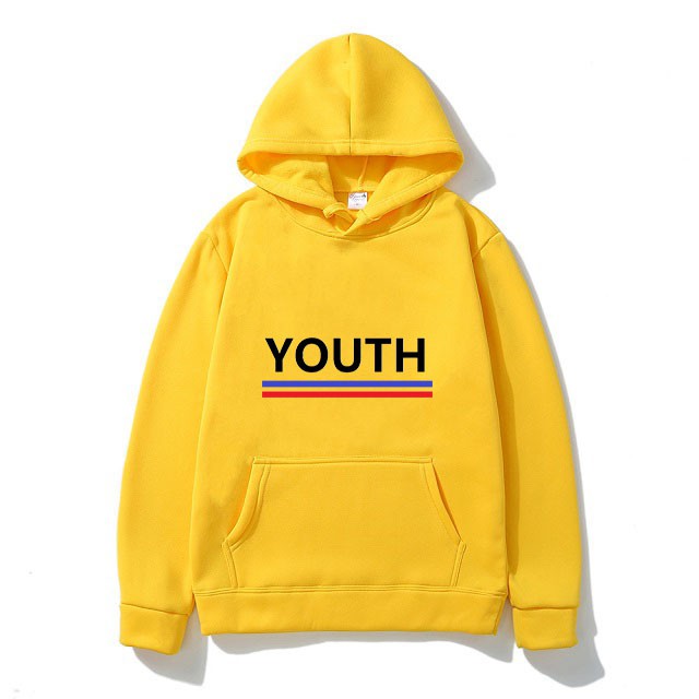 Áo Hoodies Ulzzang Nam Nữ Thu Đông Ấm Áp Chất Nỉ Mềm Mịn Không Nhăn, Không Xù In 3D Chữ YOUTH Hai Gạch Xinh Cute