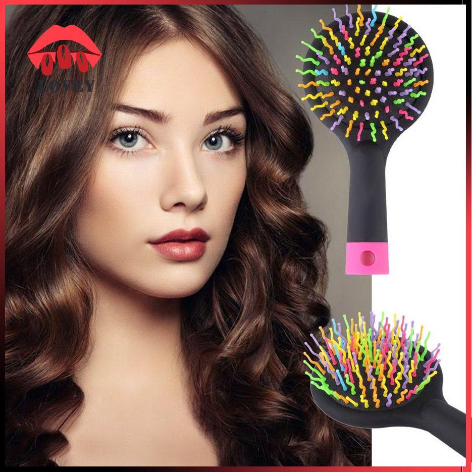 Lược chải tóc tích hợp gương soi chống tĩnh điện massage da đầu màu sắc cầu vồng