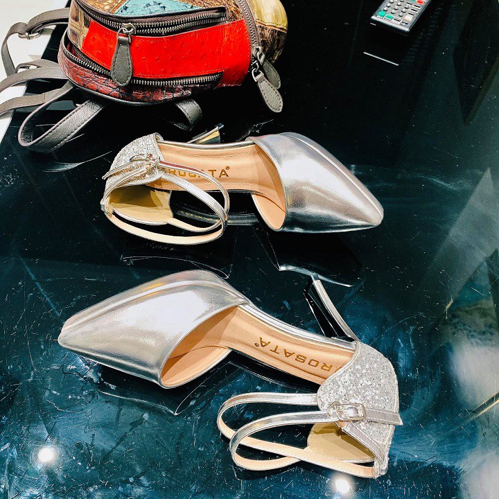 Giày sandal nữ cao gót 8 phân hàng hiệu rosata màu bạc thời trang ro326