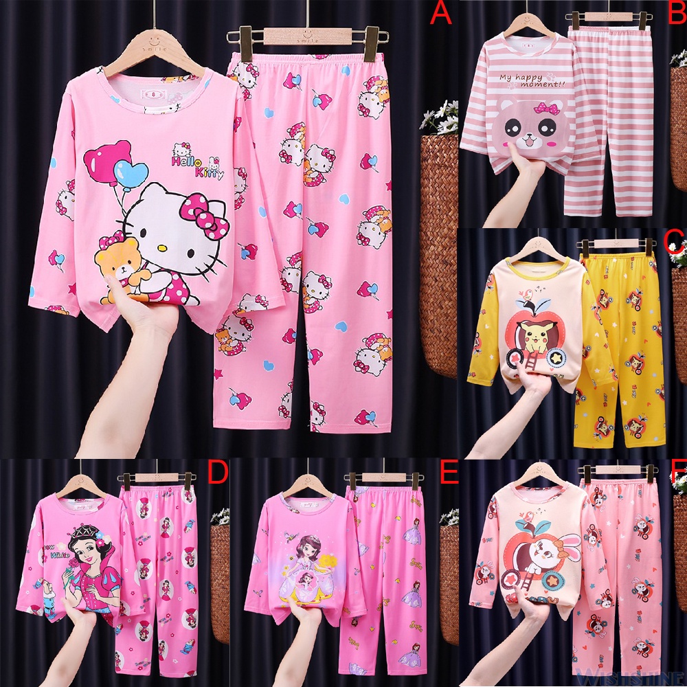 Bộ Đồ Ngủ Tay Dài Chất Liệu Cotton In Họa Tiết Hoạt Hình Dễ Thương Cho Bé