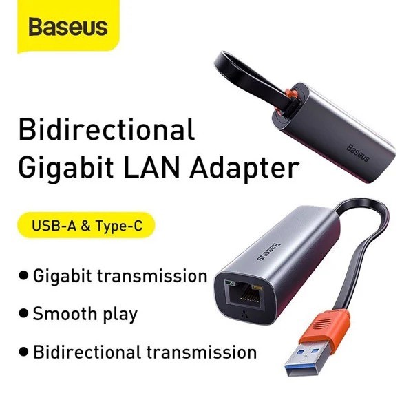 Đầu chuyển cổng USB Type A/Type C sang cổng mạng LAN chính hãng BASEUS | BigBuy360 - bigbuy360.vn