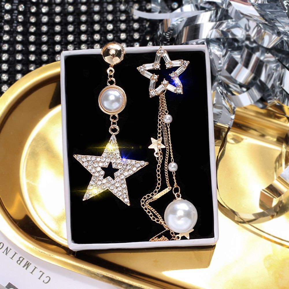 Khuyên tai mặt ngôi sao đính hạt giả ngọc trai