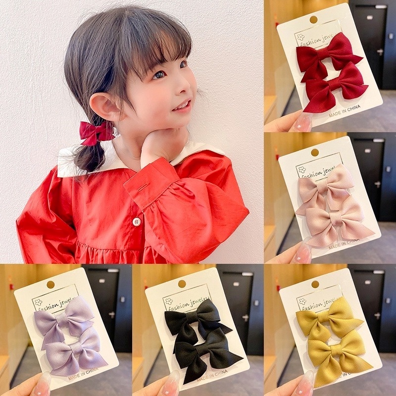 Set 2 Kẹp Tóc Hình Nơ Dễ Thương Phong Cách Hàn Quốc Cho Bé