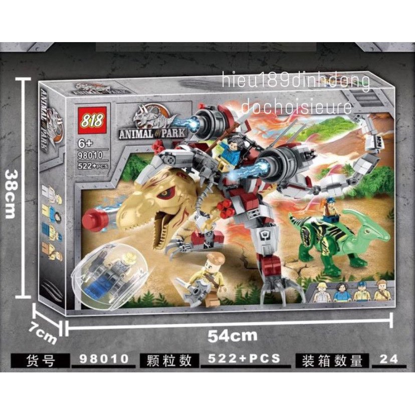 Lắp Ráp xếp hình Lego Jurassic World Dinosaur 98010 : Khủng long bạo chúa t rex chiến đấu hiện đại 522+ mảnh