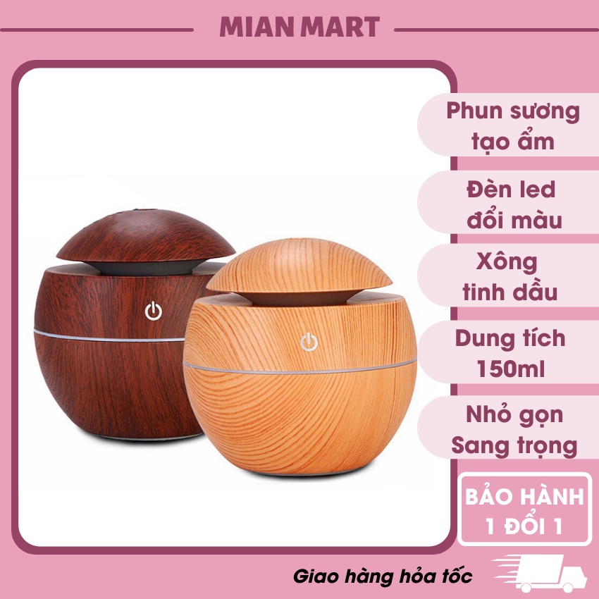 Máy xông tinh dầu phun sương tạo độ ẩm vân gỗ 150ml, máy tạo độ ẩm - MIAN MART