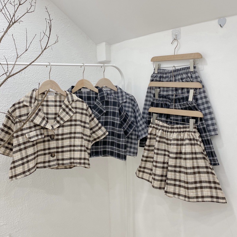 [Ảnh thật 100%] Set kẻ áo cổ vest crt kèm chân short