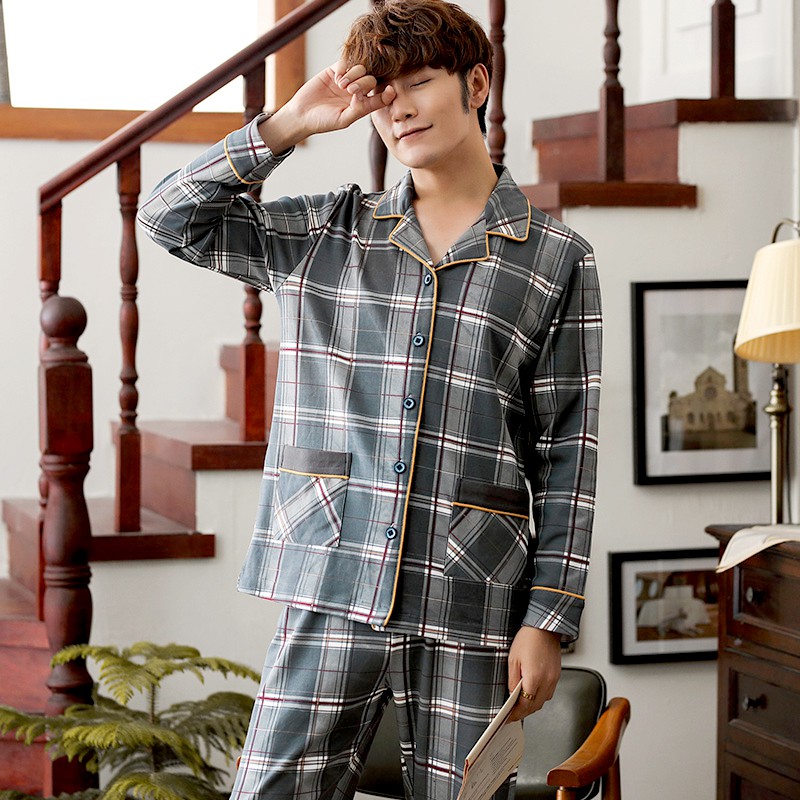 {ẢNH THẬT} Đồ bộ PIJAMA NAM dài tay họa tiết Caro nam tính, chất Cotton 100% thông thoáng mùa hè, style Hàn Quốc thời th