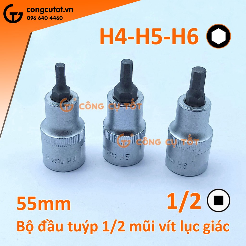 Đầu tuýp kèm mũi vít lục giác ngắn Standard
