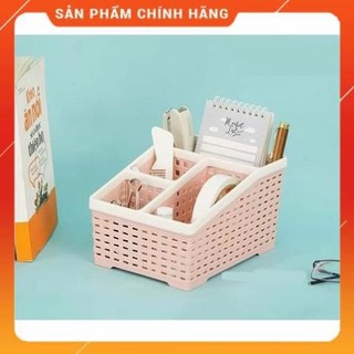 Khay nhựa văn phòng 4 ngăn đựng bút, remote, điện thoại, vật dụng tiện ích