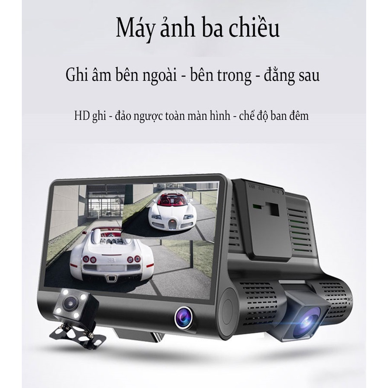 Camera hành trình ô tô 3 mắt DVR (trước, trong, sau xe), Màn hình 4 inch FHD 1080P | WebRaoVat - webraovat.net.vn