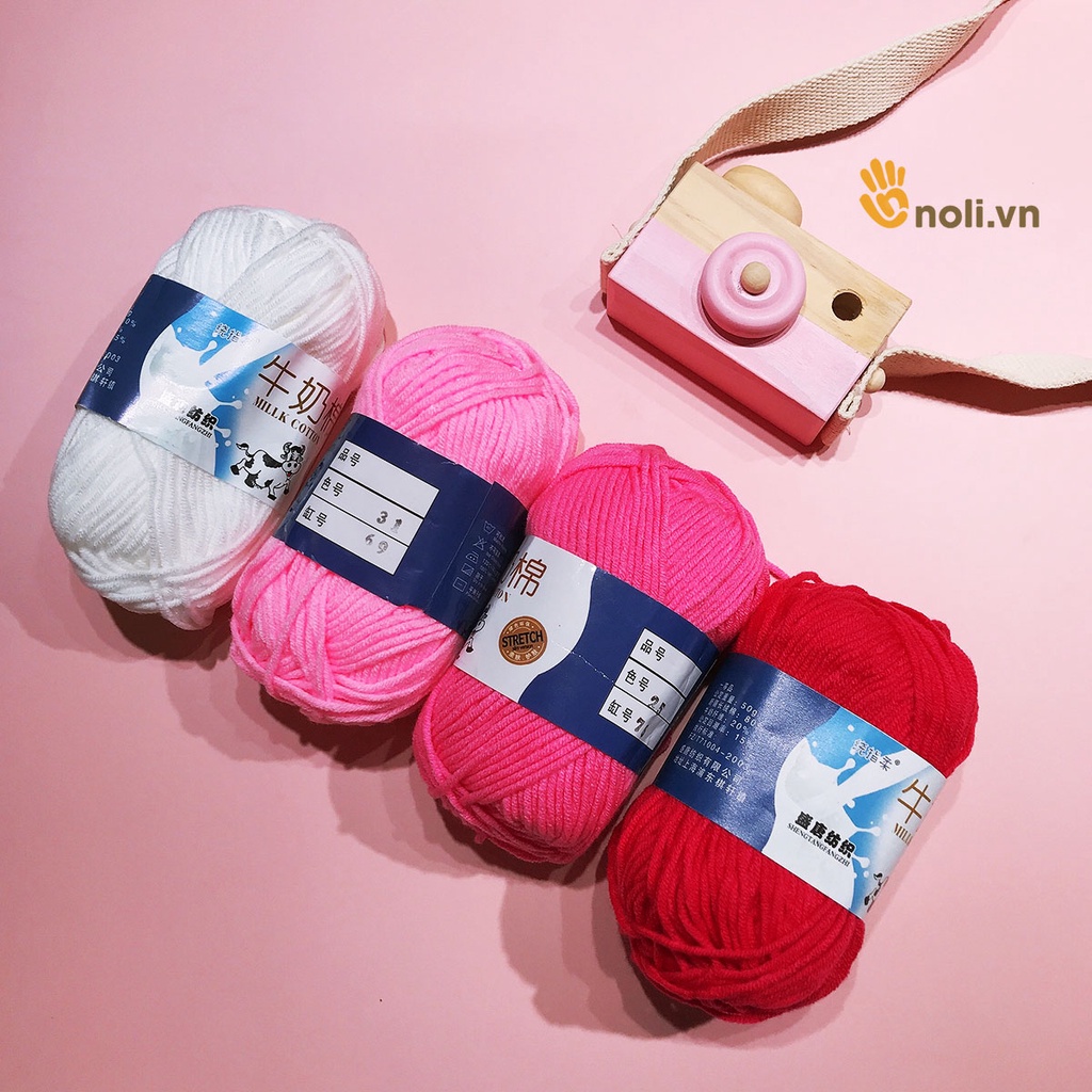 Len milk bò 50g mềm mịn, tơi xốp, nhiều màu dành cho người mới bắt đầu học đan móc khăn áo, thú bông, túi xách