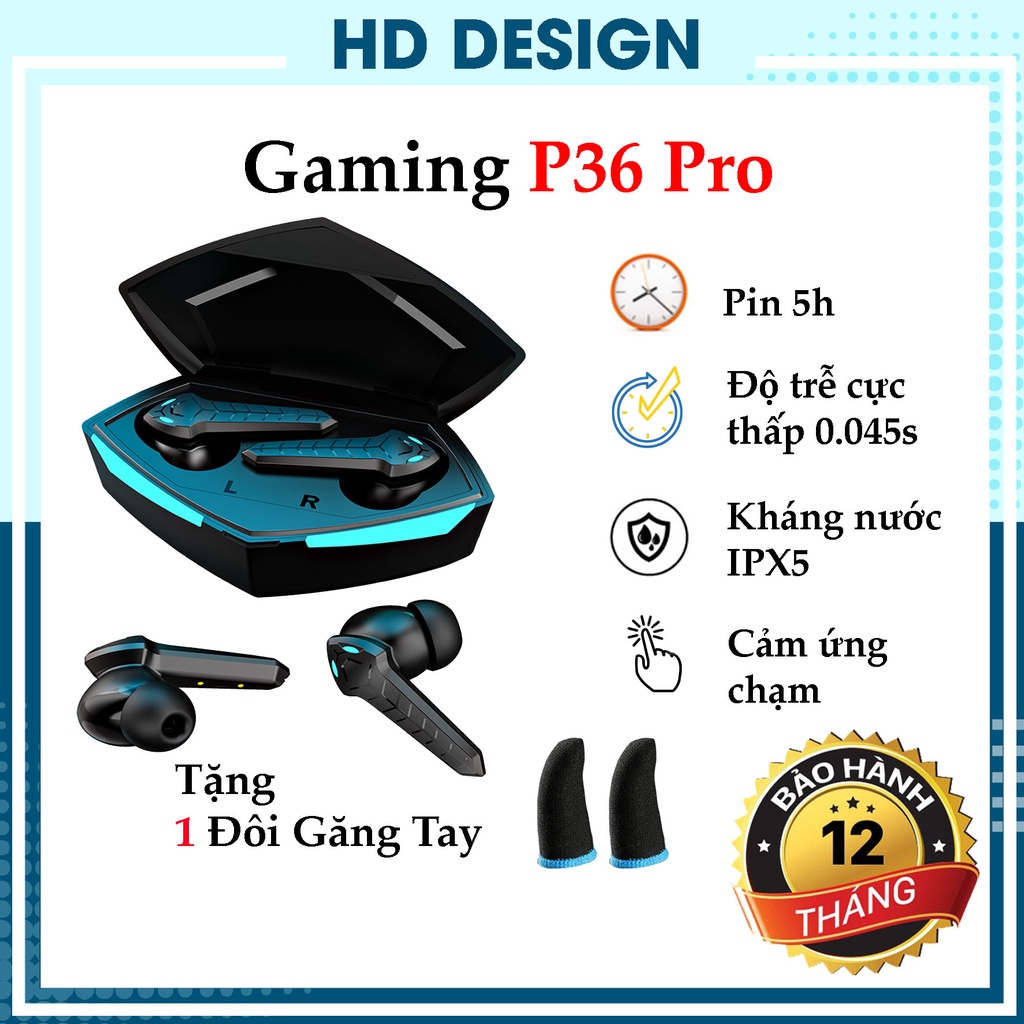 Tai Nghe Gaming P36 Pro ,Tai Nghe Chơi Game Blutooth TWS -Có Mic , Độ Trễ Cực Thấp 0.045s , Pin Cực trâu