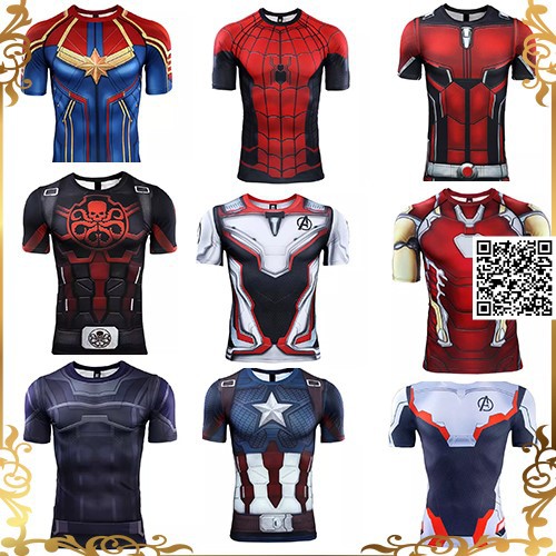 1404 Áo thun lạnh 3D Avengers 4 chiều thể thao hình Carol Danvers Iron Man Thanos Captain America Red Skull Black Panthe