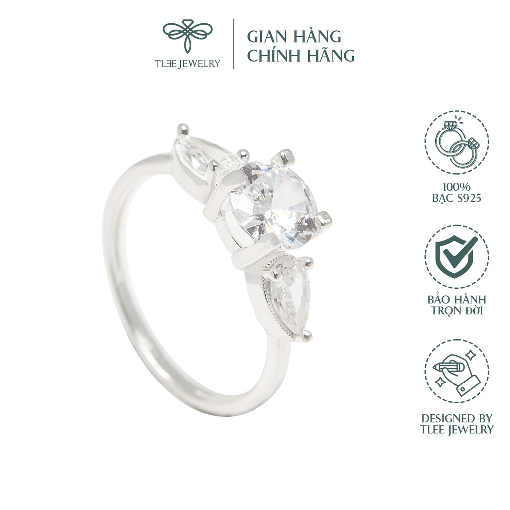 Nhẫn bạc nữ TLEE trụ đá cánh hoa đính đá sang trọng NCJ A0168