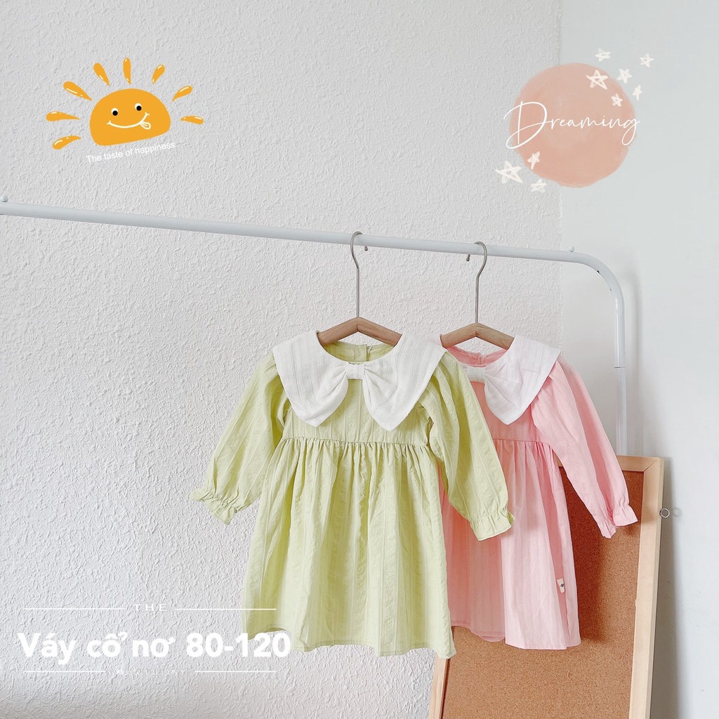 Váy thu cổ nơ thô gân mềm cho bé gái 1-5 tuổi (Mã 198-mới-xanh+hồng)