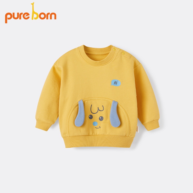 Áo Bé Trai, Bé Gái PURE BORN Vải Nỉ Da Cá Dày Ấm Ngực mặt thú, Áo Dài Cho Bé Mặc Nhà Thu Đông - T20
