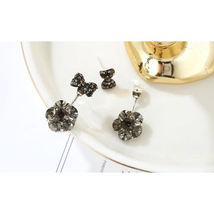 Bông tai 2 in 1 hai kiểu đeo đính đá nơ đen Hoa tai Phụ kiện Đẹp i23