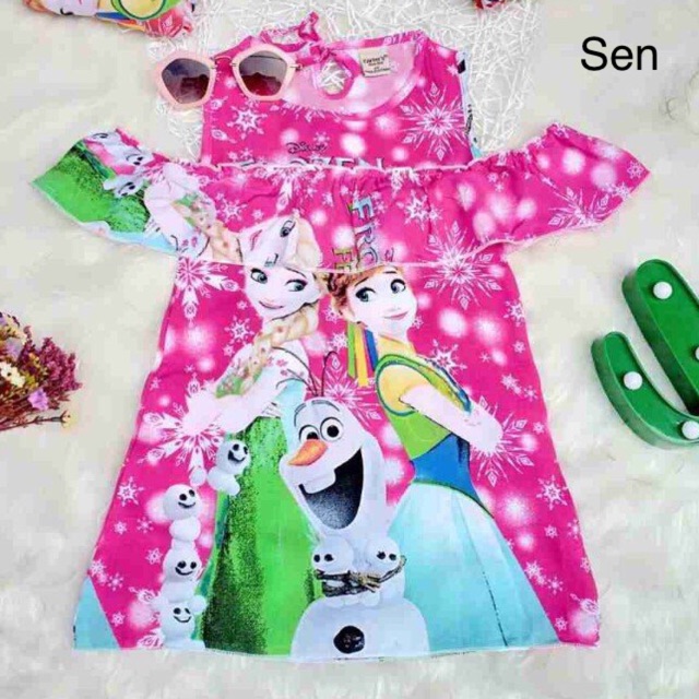 Xả hàng Váy đầm bé gái Elsa rớt vai tole lanh thái size 1-10 sale giá sốc