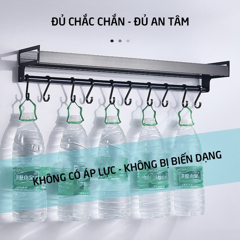 Khay đựng lọ gia vị dán tường hoặc khoan, giá đỡ đựng hủ muối đường, nước tương, nước mắm có 6 móc treo-HK113-KGVCM