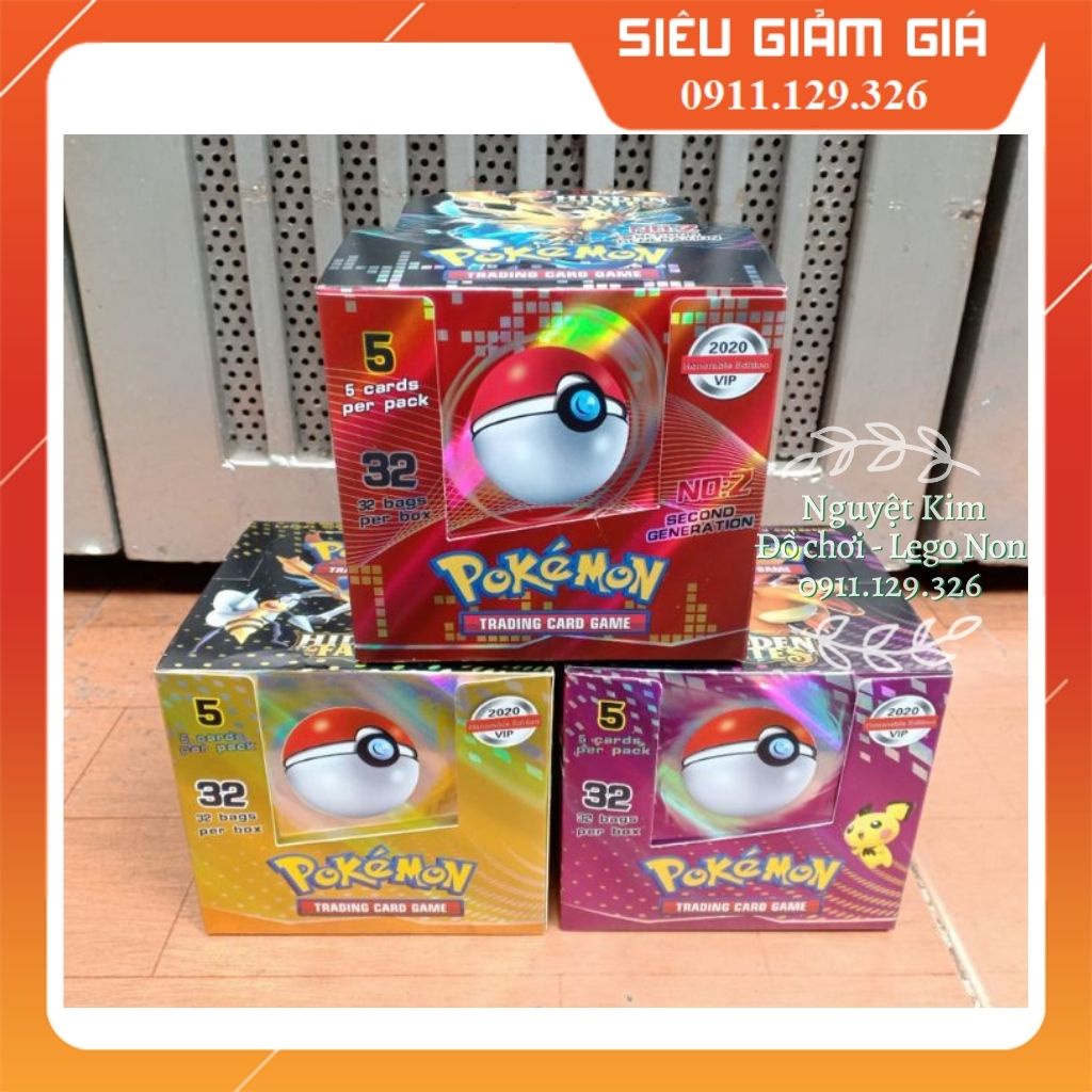 Hộp 32 Túi Thẻ Bài Pokemon VIP 2022 - Hộp Giấy 160 Thẻ Bài PokeMon Giấy