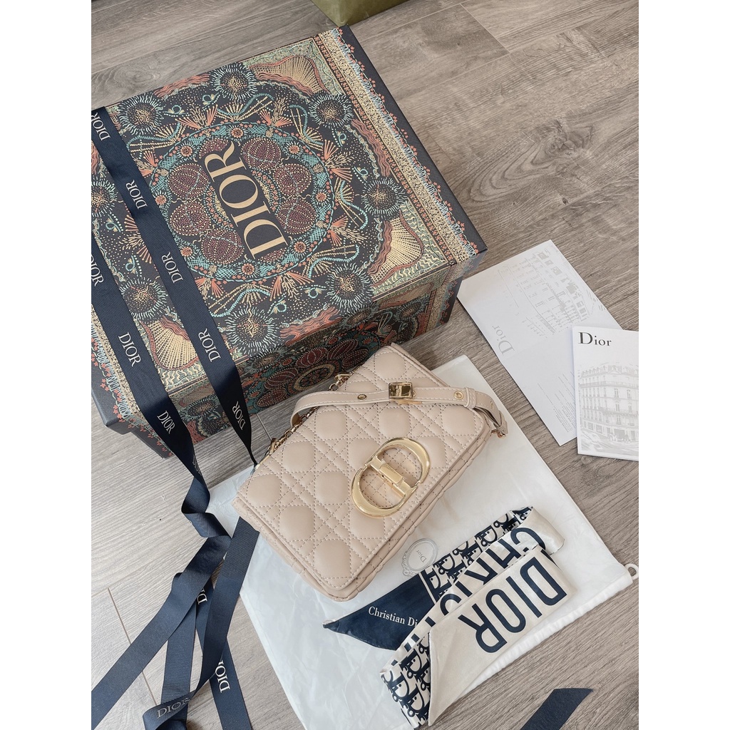 Túi Dior caro super small size 22CM - Màu kem