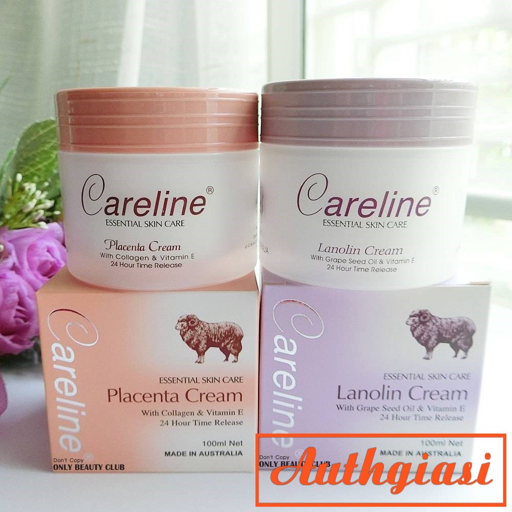 Kem dưỡng Careline Placenta Cream nhau thai cừu cam và Lanolin Cream mỡ cừu tím Úc 100ml