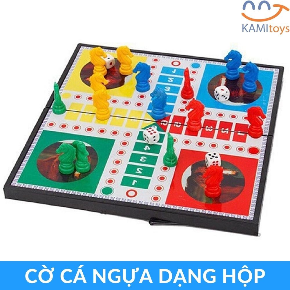 Bộ Cờ cá ngựa bàn nhựa có hộp đựng gấp gọn cỡ 27x27cm Đồ chơi cho bé và cả gia đình