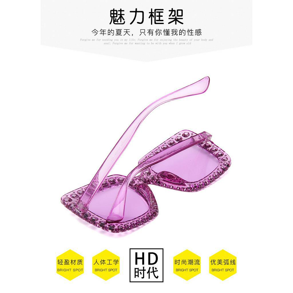 Kính Mát Gọng Vuông Lớn Đính Đá vintage Chống Tia UV400