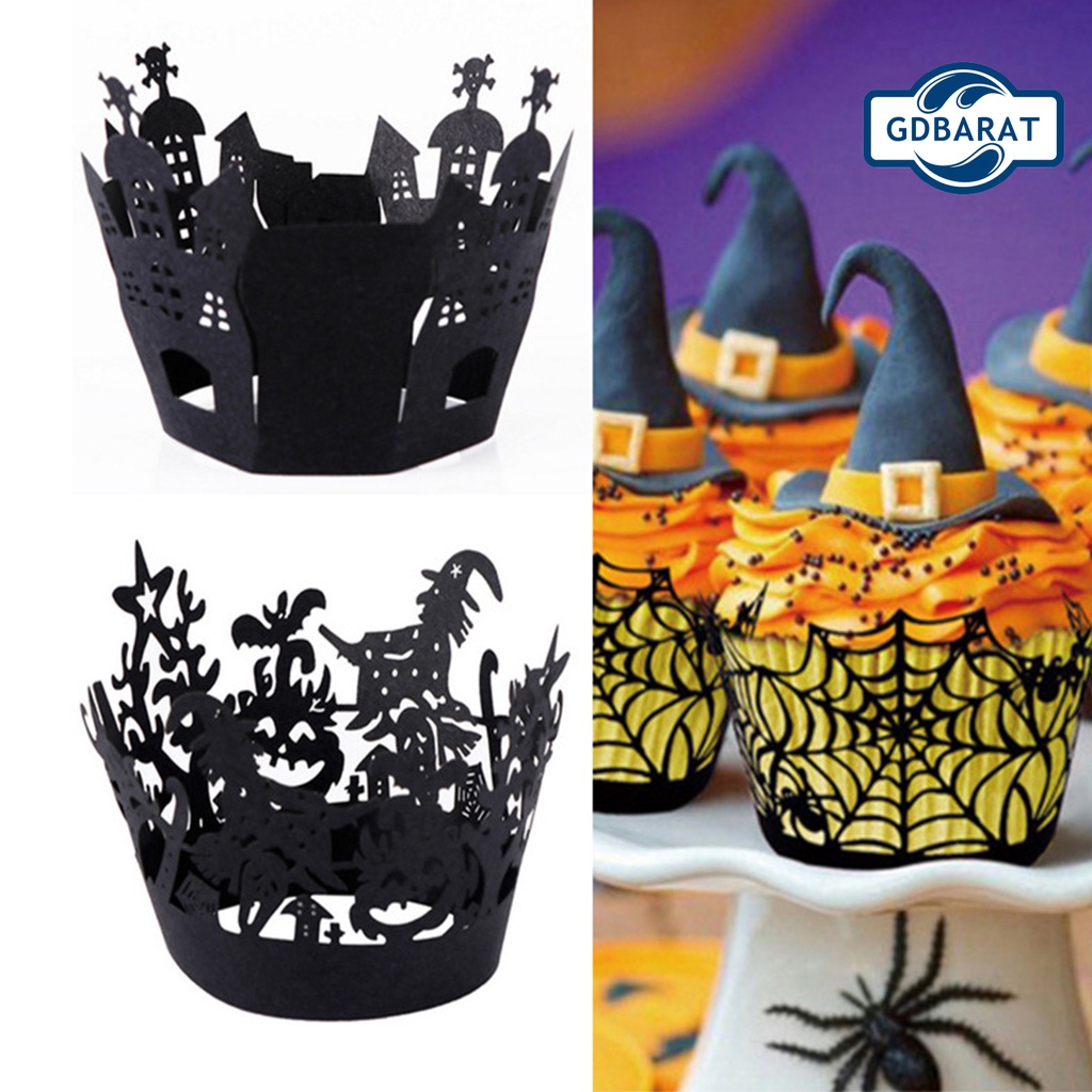 Set 12 Giấy Gói Bánh Cupcake Màu Đen Dùng Để Trang Trí Halloween