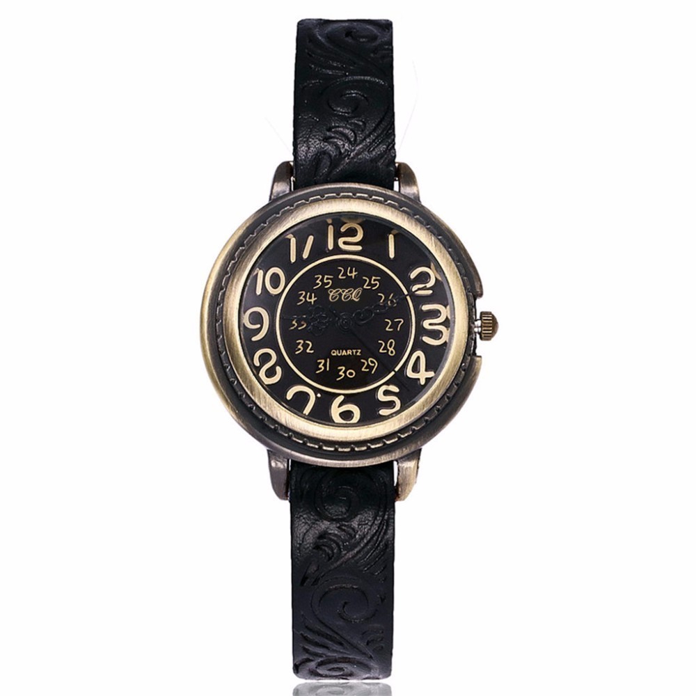 Đồng hồ quartz đeo tay có dây đeo da thật họa tiết dập nổi cổ điển cho nữ | WebRaoVat - webraovat.net.vn