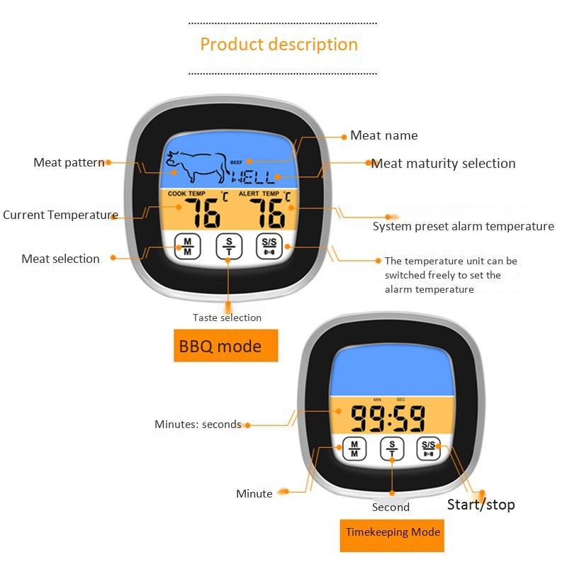 Máy Đo Nhiệt Độ Thực Phẩm Kỹ Thuật Số Màn Hình Lcd