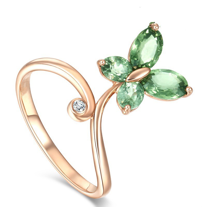 Aifei Jewellery Women Ring Butterfly Mosaic Green Diamond 925 Sterling Silver R1322