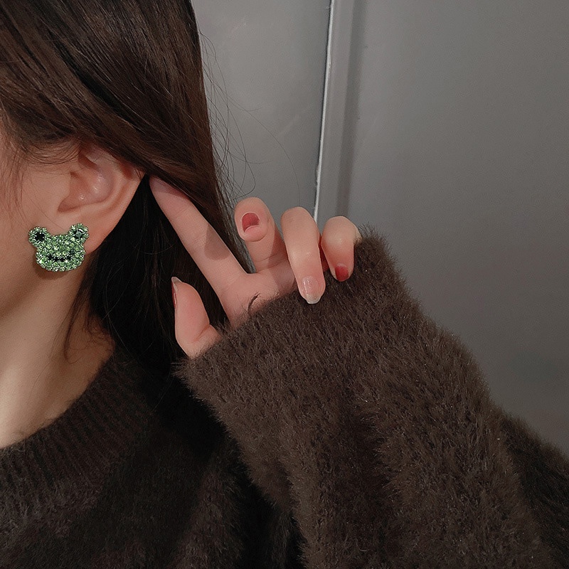 Bông Tai Mạ Bạc 925 Hình Con Ếch Đính Đá Phong Cách Retro Thời Trang