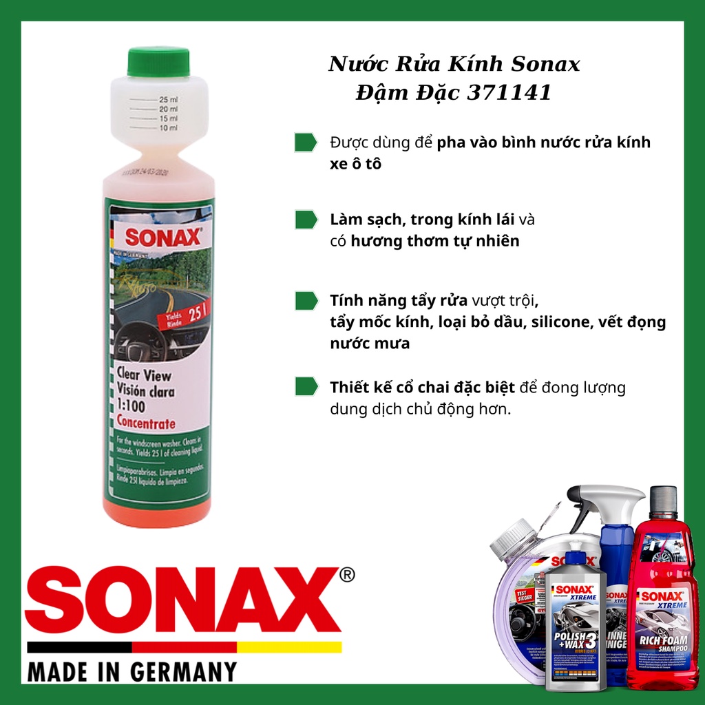 [Nước Rửa Kính Đậm Đặc] Sonax Clear View 1: 100 Concentrate 250ml 371141 - Riautocare