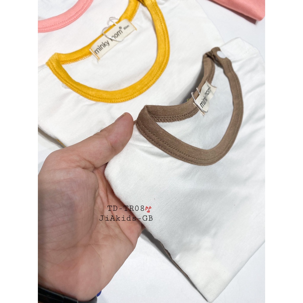 Bộ Dài Tay THUN LẠNH MINKY MOM Nút Vai Áo Phối Màu Thân Trắng Cho Bé TD-TR08