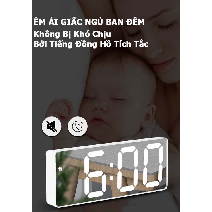 Đồng Hồ Led Để Bàn Báo Thức Điện Tử Thông Minh Decor trang trí bàn làm việc, màn gương số to rõ đa chức năng G0712