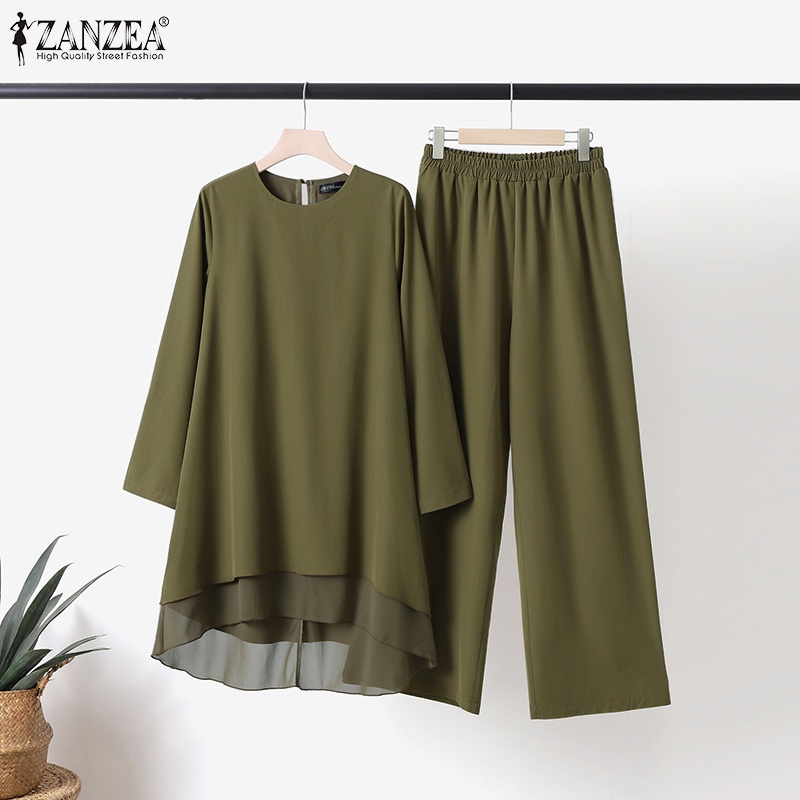 Bộ đồ Hồi Giáo ZANZEA dáng suông lưng thun hai lớp viền ren không đều cho nữ