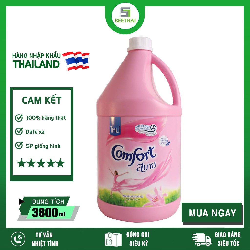 Nước xả mềm vải lưu hương lưu ly hồng Air Flow COMFORT Thái Lan 3600ml - can hồng - Fabric Softener