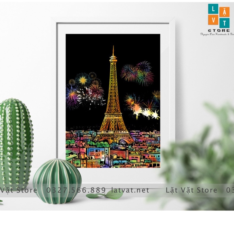 Tranh cạo khổ A4 - Color Night Scene Scratch II, tranh treo tường, trang trí đơn giản, quà tặng, decor nhà.