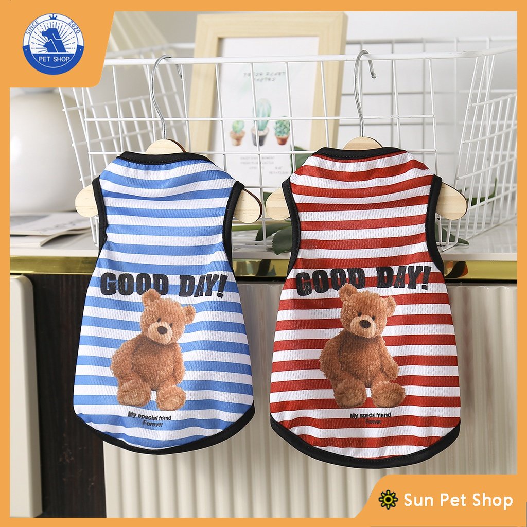 Áo Thun Cotton Kẻ Sọc In Hình Gấu Hoạt Hình Đáng Yêu Dành Cho Thú Cưng Cỡ Nhỏ Và Trung Bình Shih Tzu XS-XXL