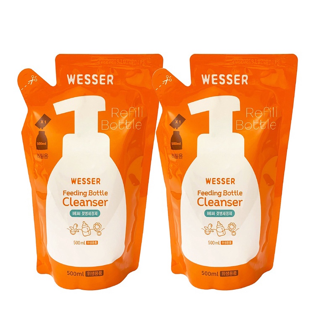 Nước Rửa Bình Sữa Wesser - Nước rửa trái cây rau quả Hàn Quốc - Chai/ Gói refill 500ml