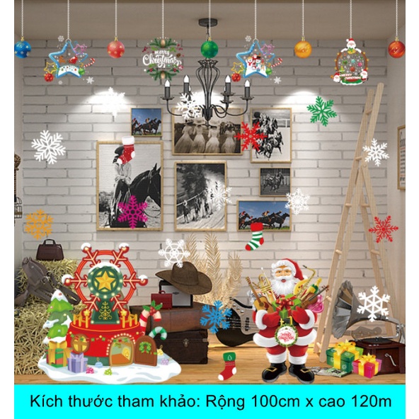 Decal dán tường Noel Hít Tĩnh Điện không Dơ Kính - Ông già noel ôm quà bên đu quay