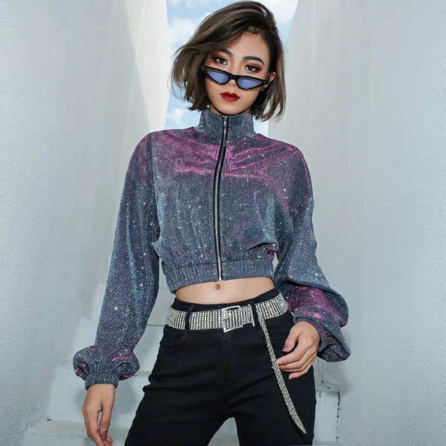 ✨Áo khoác bling bomber croptop kim sa phản quang lấp lánh sành điệu