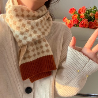 Khăn choàng cổ nữ vải len cashmere, họa tiết kẻ caro - sọc nâu, khăn quàng len nữ