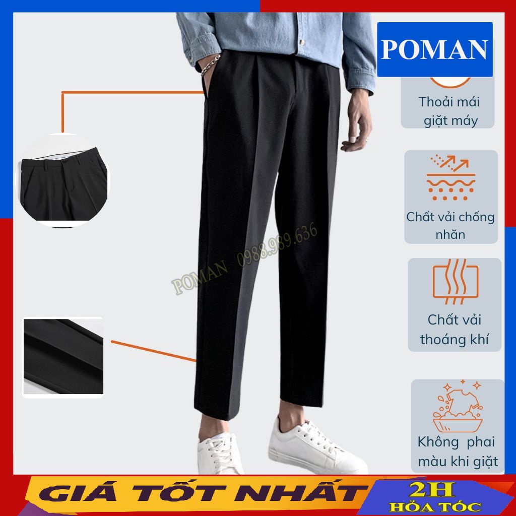 Quần tây nam dáng suông ống rộng vải Hàn cao cấp, quần Baggy nam co giãn thời trang AU01 - POMAN