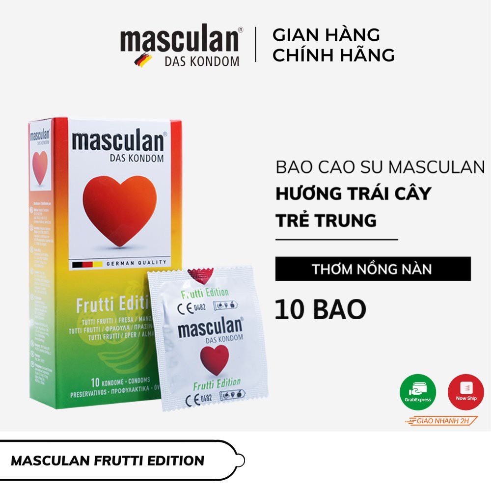 Bao cao su Đức Masculan Frutti Edition - Hương hoa quả (Táo, Dâu tây, Hoa quả nhiệt đới) - Hộp 10 bao