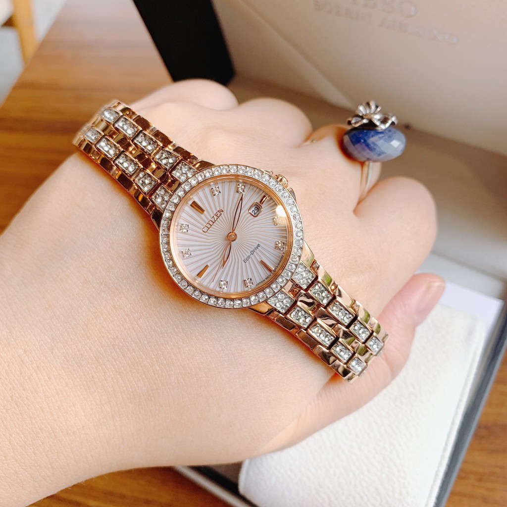 Đồng hồ nữ chính hãng Citizen EW2348-56A màu rose gold - Máy Quartz Pin năng lượng ánh sáng