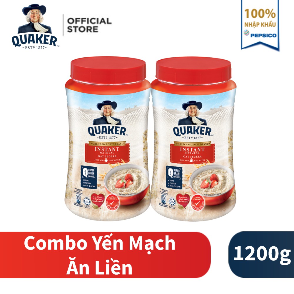 [Mã GRO1APR giảm 20K đơn 150K] Combo 2 hũ Yến Mạch Ăn Liền Quaker 600g/hũ