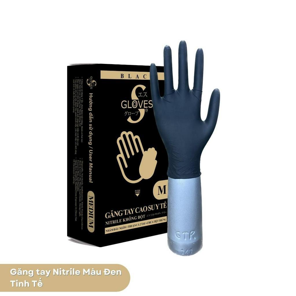 Găng tay cao su y tế màu đen nitrile không bột Sgloves hộp 100 chiếc